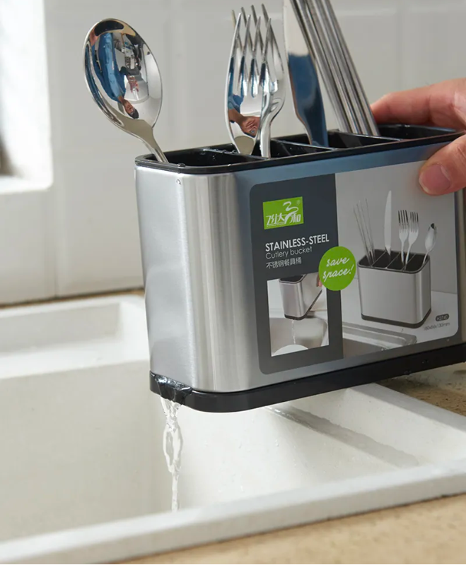 Porta Talheres em Inox com 4 Compartimentos