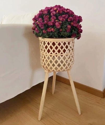 Vaso de Bambu Trançado com Suporte - Flowers X