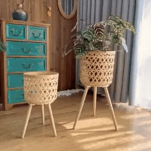 Vaso de Bambu Trançado com Suporte - Flowers X