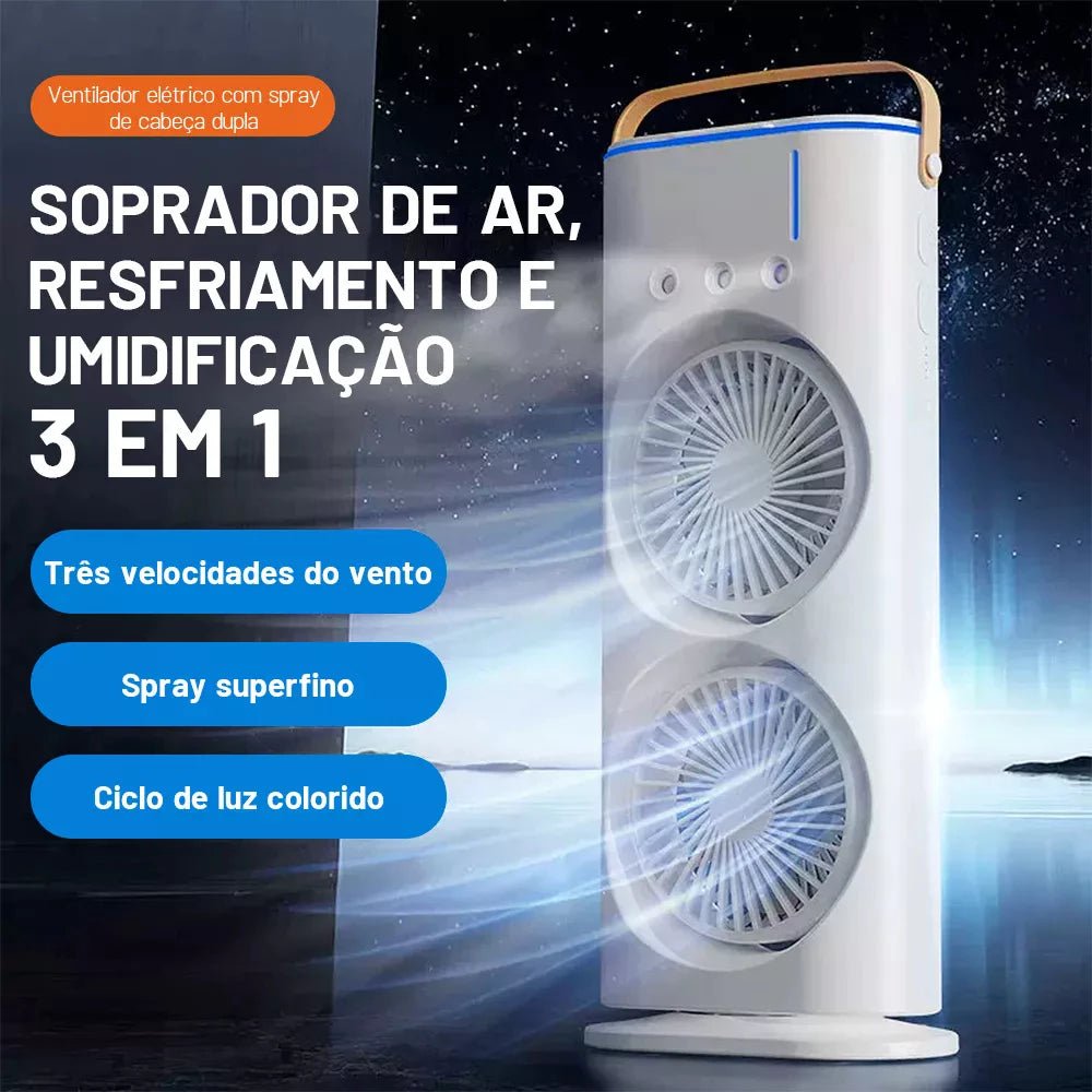 Ventilador e Climatizador Duplo Portátil com Umidificador