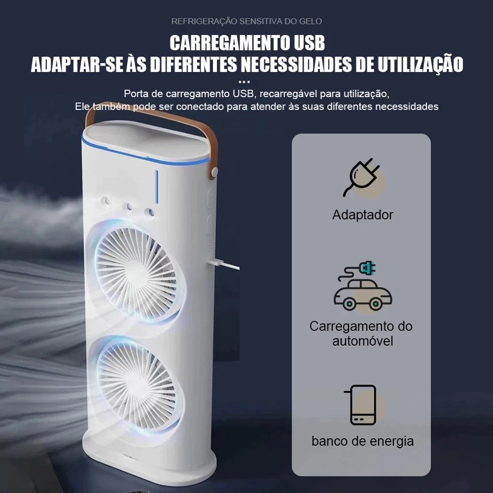 Ventilador e Climatizador Duplo Portátil com Umidificador