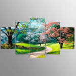 Quadro Paisagem Arvore Moderno 5 Peças Mosaico Mdf 6mm Hd