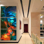 Quadro 3 Peças Buda Rosto De Buda Colorido Efeitos De Luzes