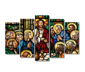 Quadro Mosaico 5 Peças Santa Ceia Vitraux + Brinde