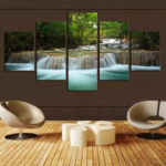 Quadros Mosaico 5 Peças Sala De Estar Cachoeira Paisagens