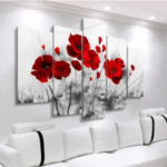 Quadros Decorativos Flor Papoula Vermelha 5 Peças