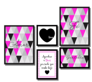 Kit Quadro Decorativo 5 Peças Amor Love Fé Gratidão Agradeço a Deus Quite Hipster Sala Quarto Salão Empatia Frases Lindo - Image 2