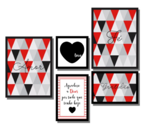 Kit Quadro Decorativo 5 Peças Amor Love Fé Gratidão Agradeço a Deus Quite Hipster Sala Quarto Salão Empatia Frases Lindo - Image 3