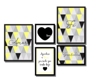 Kit Quadro Decorativo 5 Peças Amor Love Fé Gratidão Agradeço a Deus Quite Hipster Sala Quarto Salão Empatia Frases Lindo - Image 4